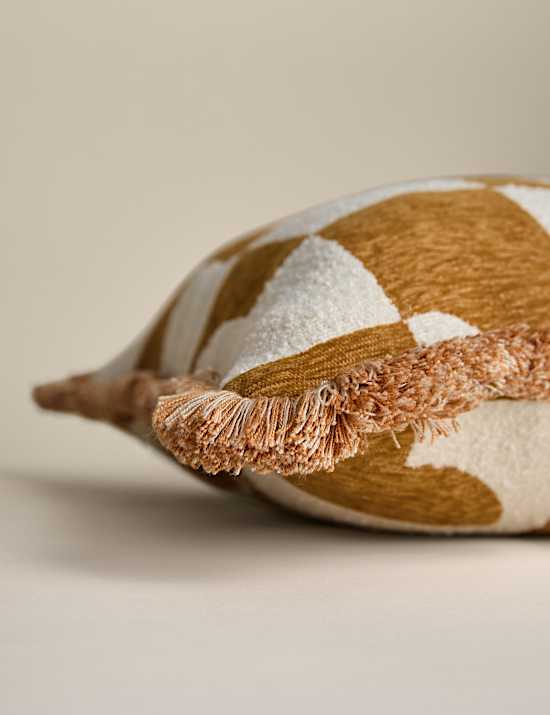 Chenille Geometric Jacquard Fringed Cushion