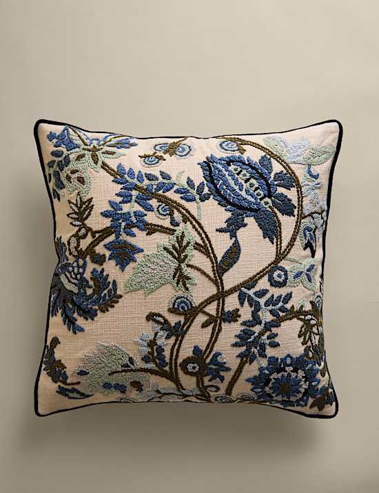 Pure Cotton Floral Embroidered Cushion