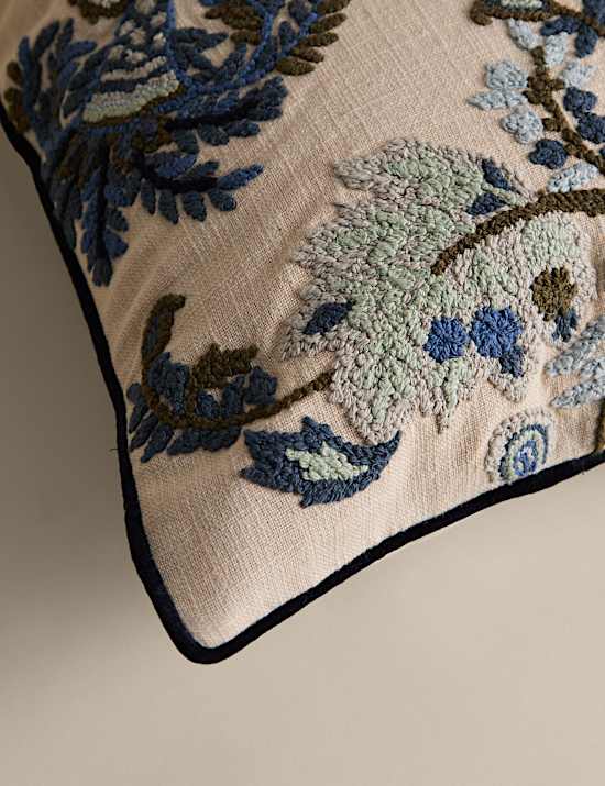 Pure Cotton Floral Embroidered Cushion