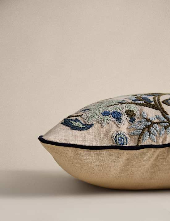 Pure Cotton Floral Embroidered Cushion