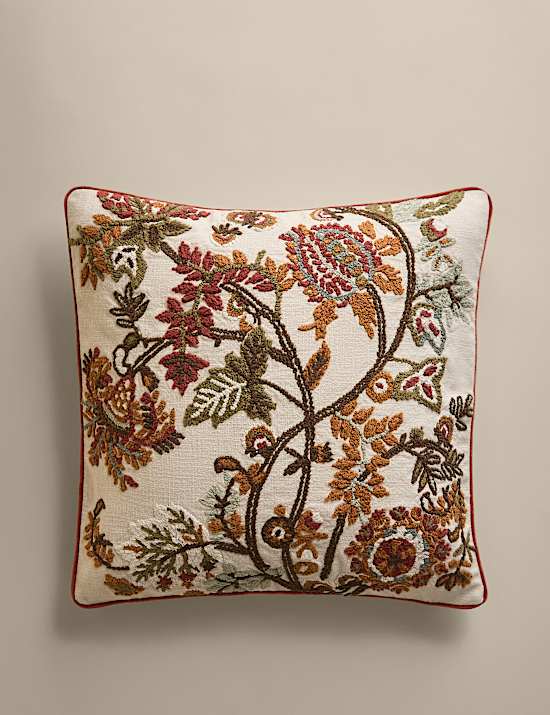 Pure Cotton Floral Embroidered Cushion