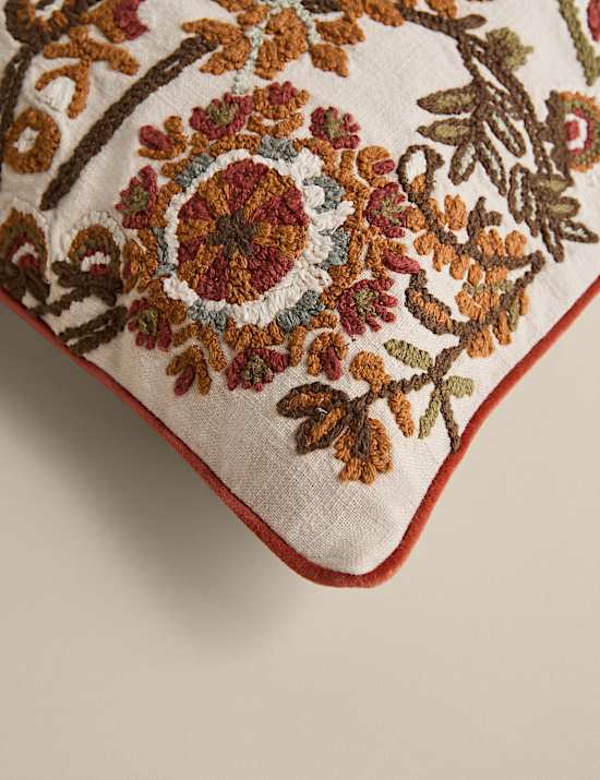 Pure Cotton Floral Embroidered Cushion
