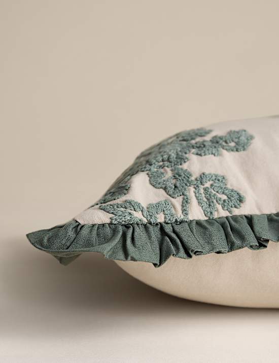 Pure Cotton Floral Embroidered Bolster Cushion