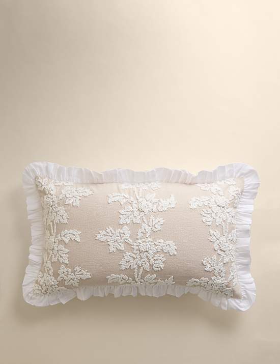 Pure Cotton Floral Embroidered Bolster Cushion