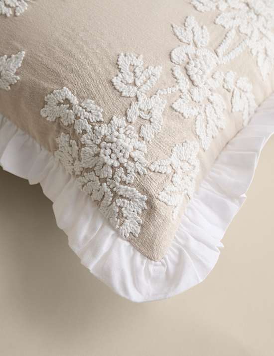 Pure Cotton Floral Embroidered Bolster Cushion