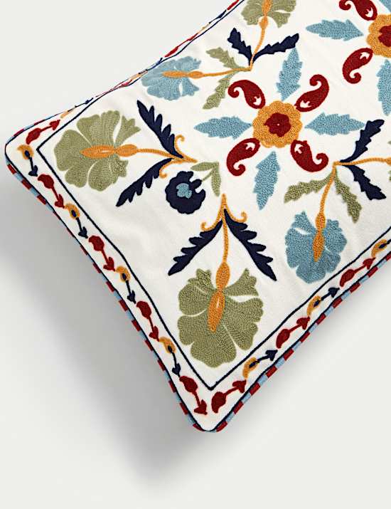 Pure Cotton Embroidered Floral Cushion