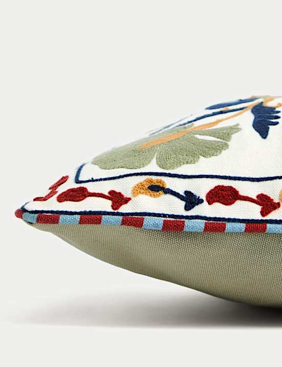 Pure Cotton Embroidered Floral Cushion