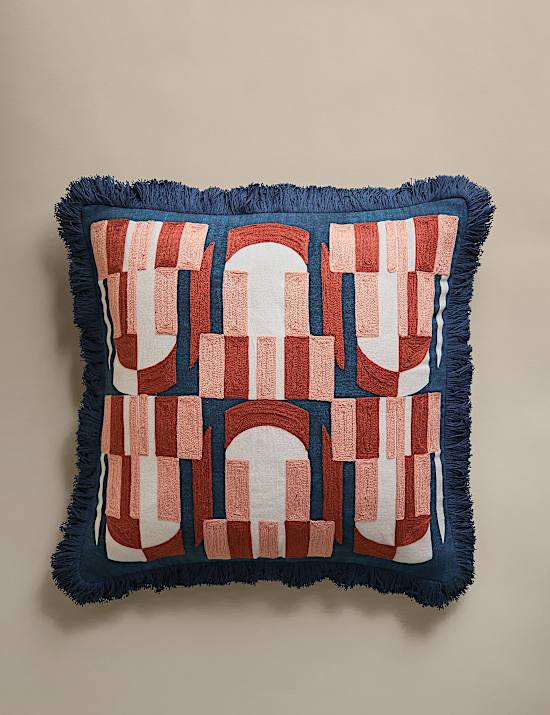 Pure Cotton Embroidered Fringe Cushion