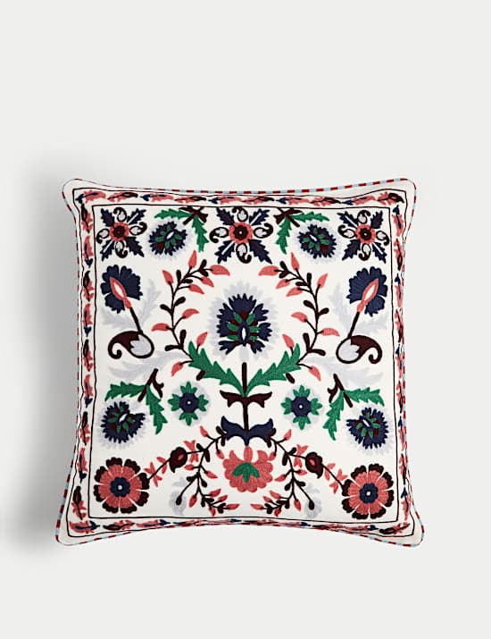 Pure Cotton Embroidered Floral Cushion