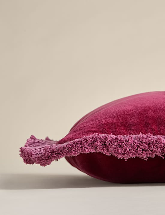 Pure Cotton Velvet Fringe Bolster Cushion