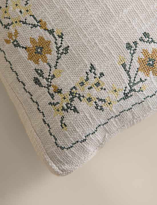 Pure Cotton Floral Stitch Box Cushion