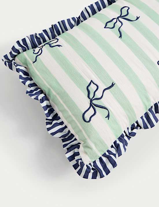 Cotton Rich Striped Bow Bolster Cushion
