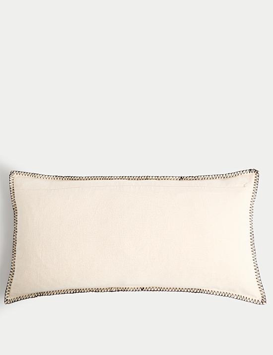 Pure Cotton Grid Embroidered Bolster Cushion