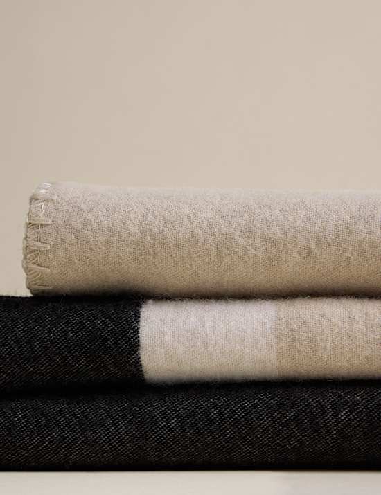 Wool Blend Colour Block Brushed Throw