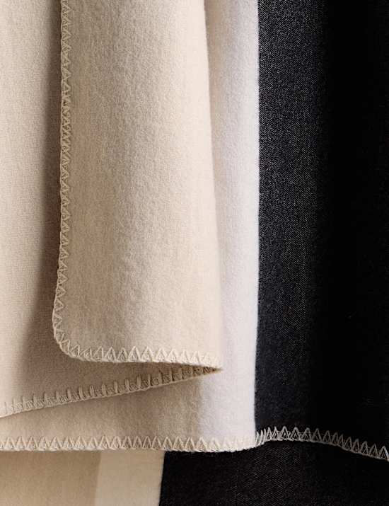 Wool Blend Colour Block Brushed Throw