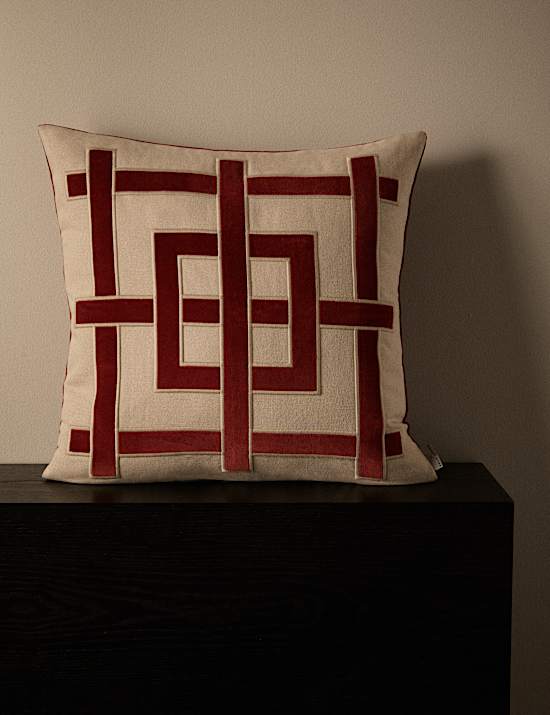 Pure Cotton Geometric Appliqu&eacute; Cushion