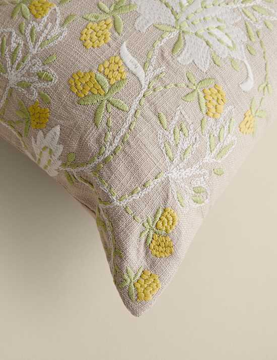 Pure Cotton Floral Embroidered Cushion