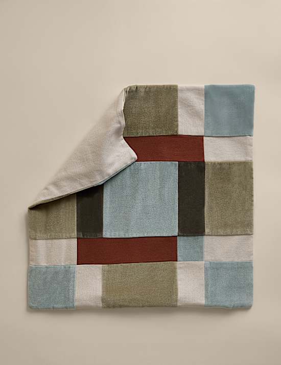Housse de coussin en velours 100 % coton &agrave; motif patchwork