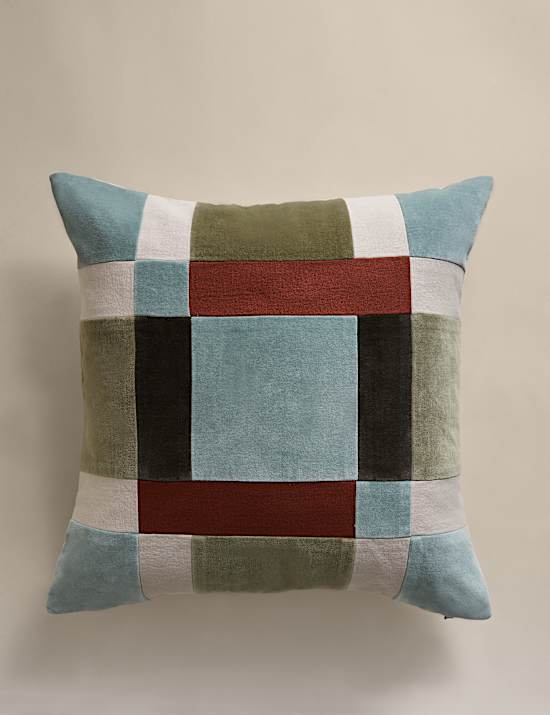 Housse de coussin en velours 100 % coton &agrave; motif patchwork