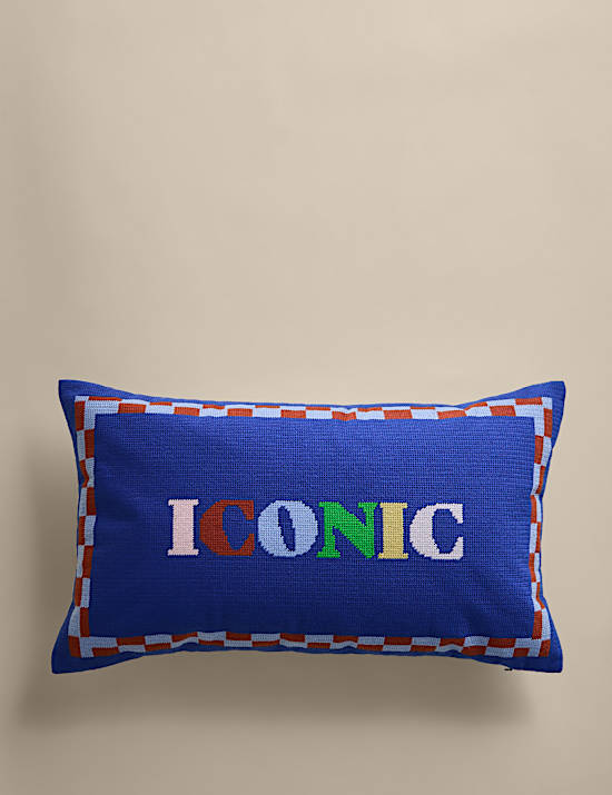 Iconic Slogan Needlepoint Bolster Cushion
