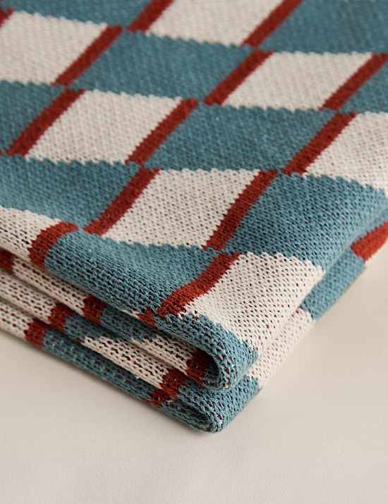 Pure Cotton Geometric Knitted Tassel Throw