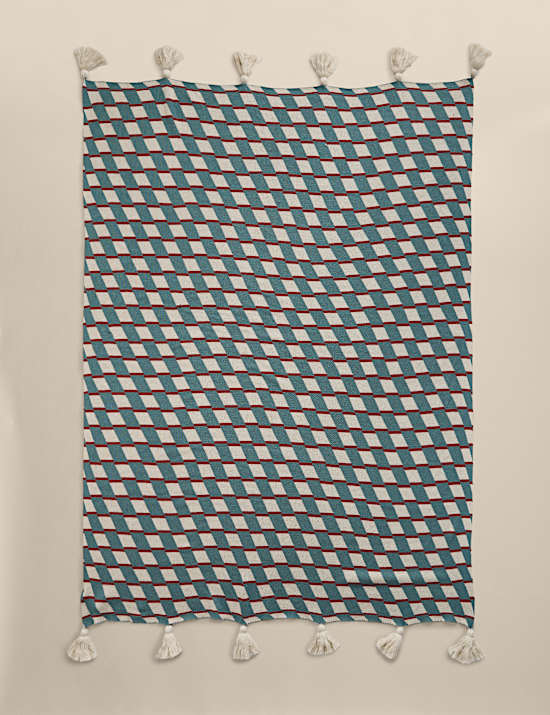 Pure Cotton Geometric Knitted Tassel Throw