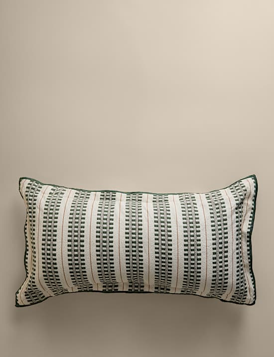 Pure Cotton Embroidered Grid Bolster Cushion