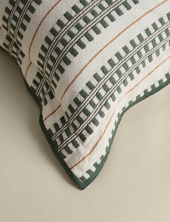 Pure Cotton Embroidered Grid Bolster Cushion