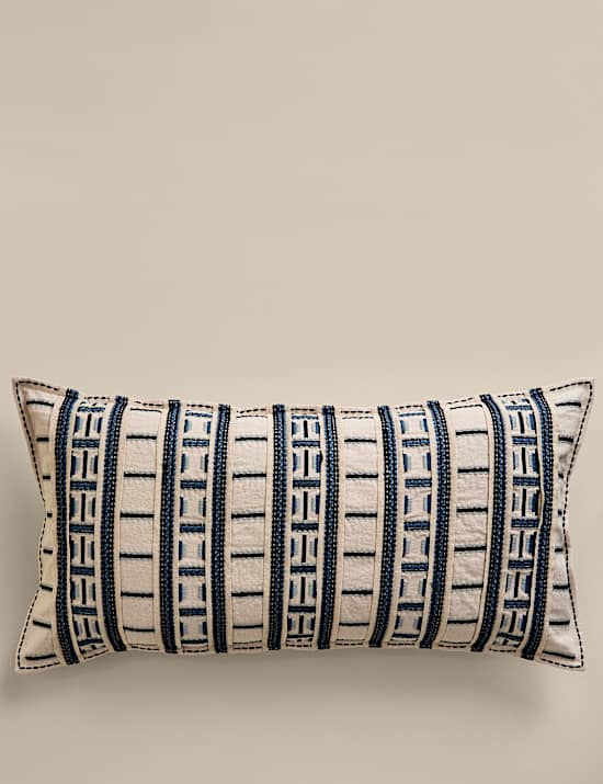 Pure Cotton Embroidered Grid Bolster Cushion