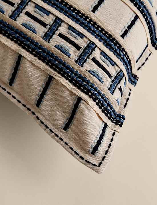 Pure Cotton Embroidered Grid Bolster Cushion