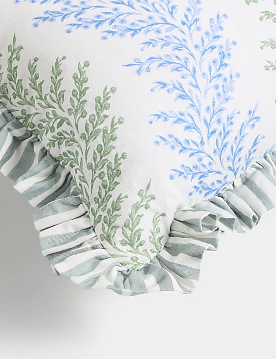 Cotton with Linen Leaf & Striped Bolster Cushion