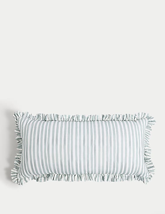 Cotton with Linen Leaf & Striped Bolster Cushion