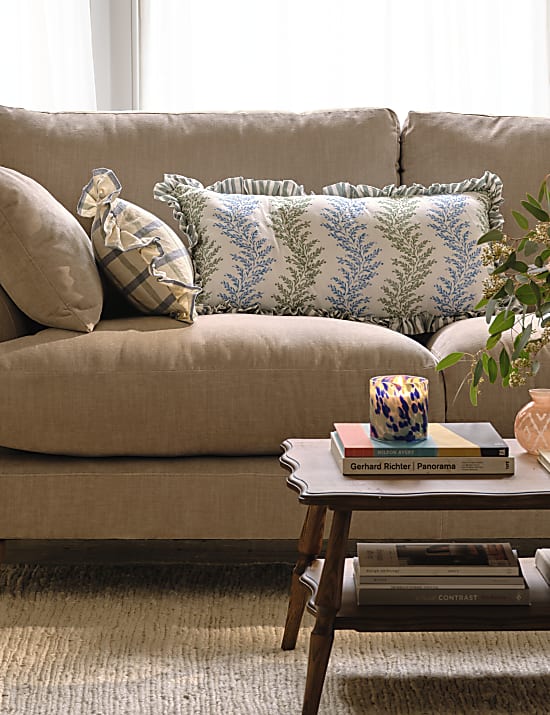 Cotton with Linen Leaf & Striped Bolster Cushion