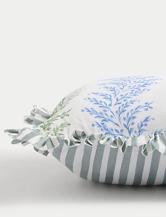 Cotton with Linen Leaf & Striped Bolster Cushion