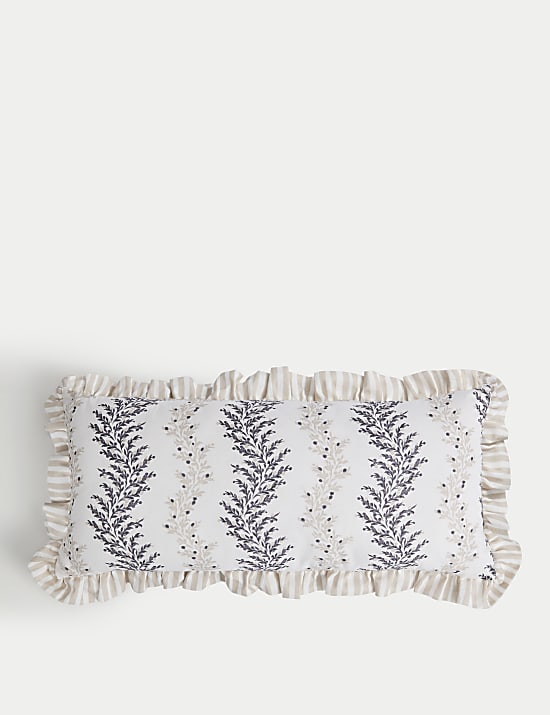 Cotton with Linen Leaf & Striped Bolster Cushion