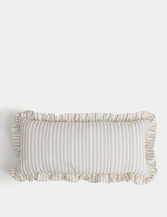 Cotton with Linen Leaf & Striped Bolster Cushion