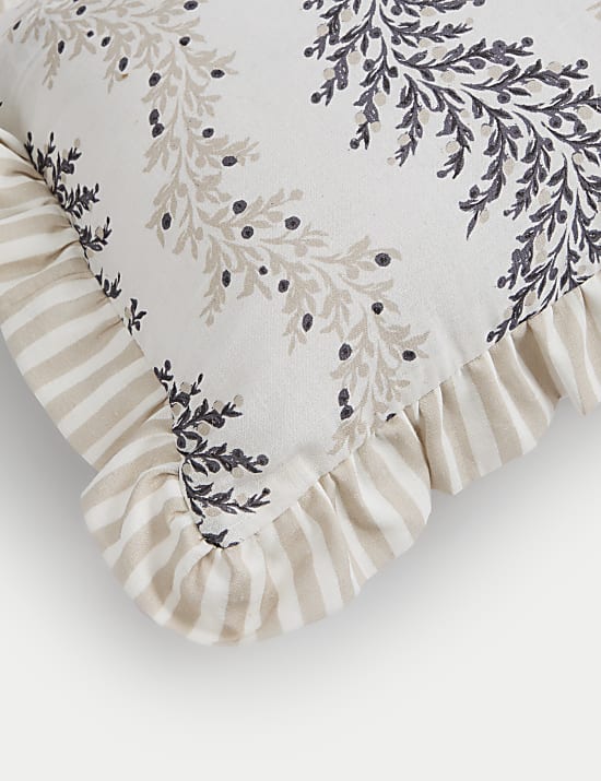 Cotton with Linen Leaf & Striped Bolster Cushion