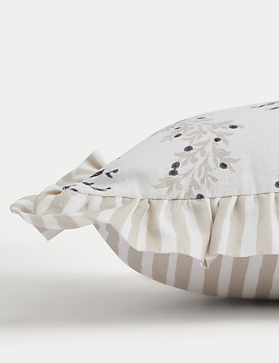 Cotton with Linen Leaf & Striped Bolster Cushion