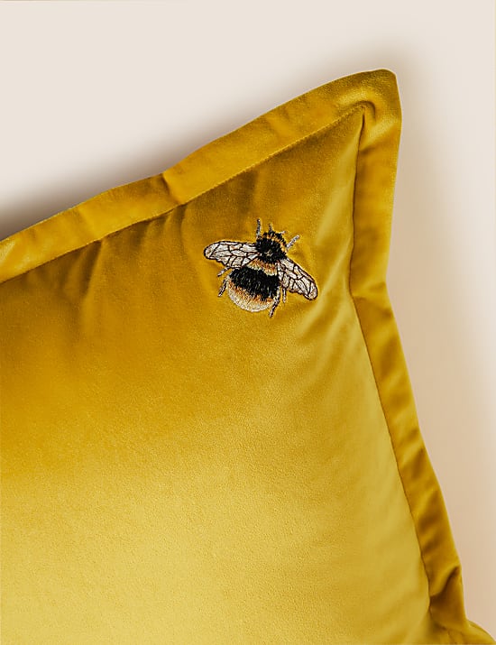 Velvet Bee Embroidered Cushion