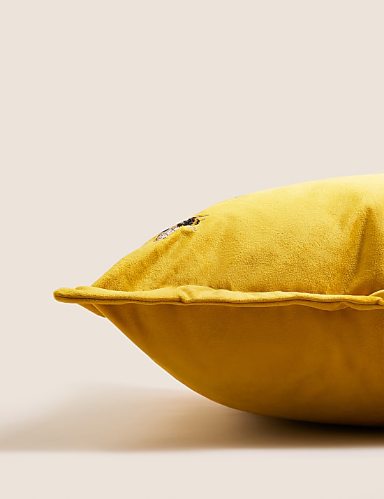 Velvet Bee Embroidered Cushion