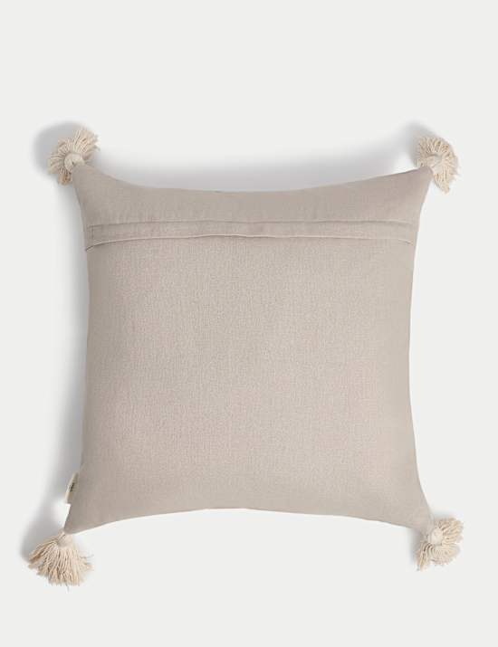 Coussin 100 % coton &agrave; motif textur&eacute; et pampilles