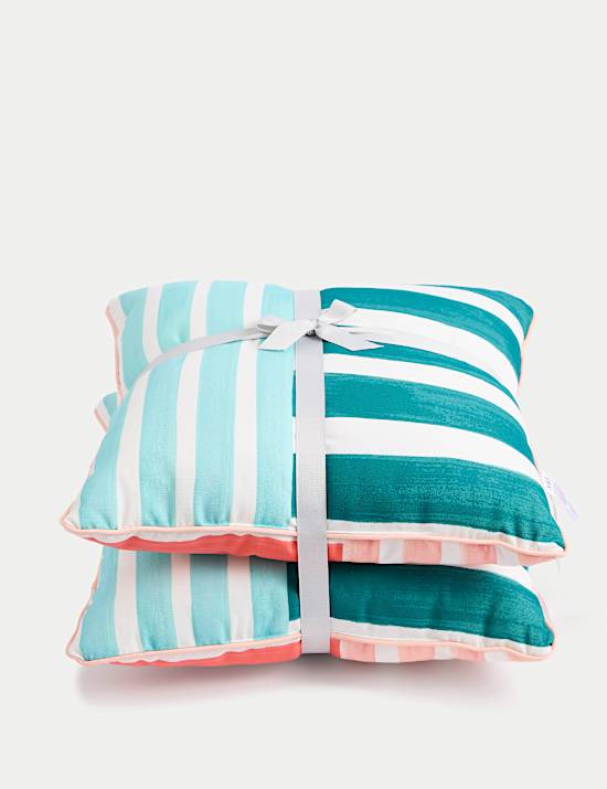 Set of 2 Reversible Striped Outdoor Cushions
