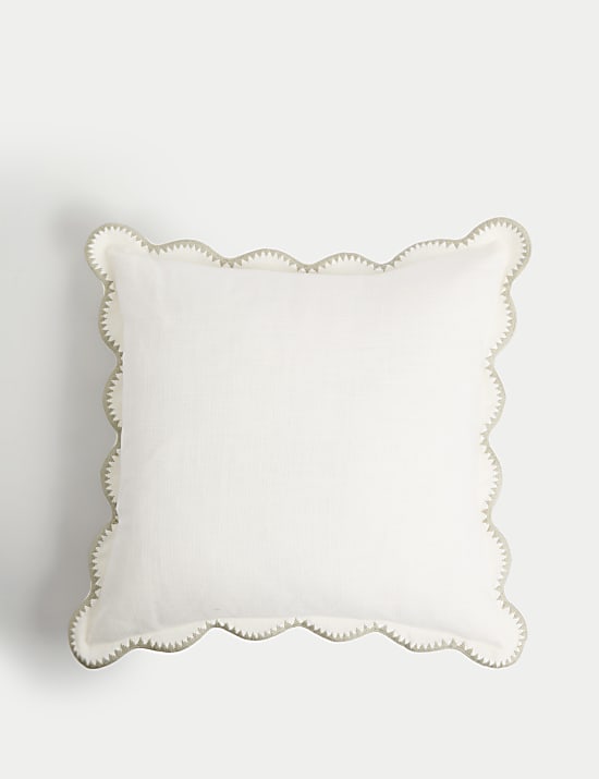 Pure Cotton Embroidered Scallop Cushion