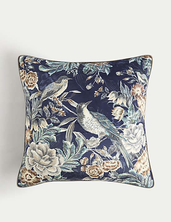Velvet Bird Embellished Cushion