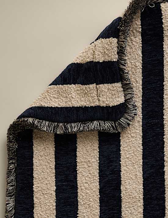 Fringed Chenille Stripe Cushion Cover