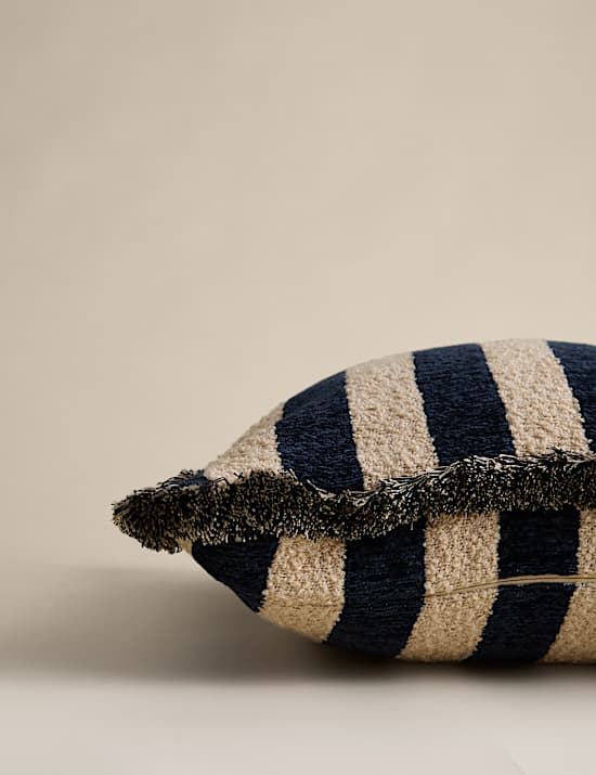 Fringed Chenille Stripe Cushion Cover