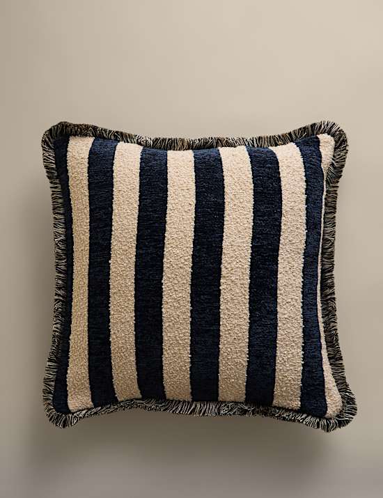 Fringed Chenille Stripe Cushion Cover