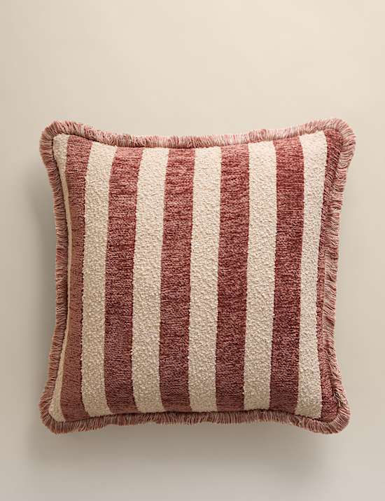 Fringed Chenille Stripe Cushion Cover