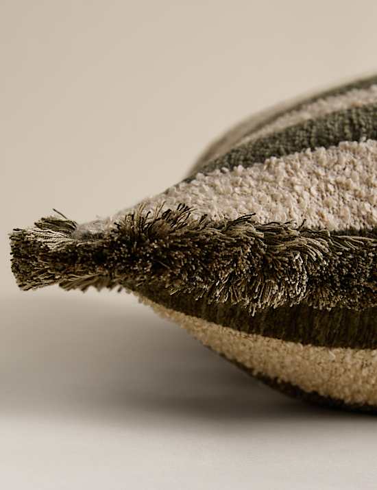 Fringed Chenille Stripe Cushion Cover