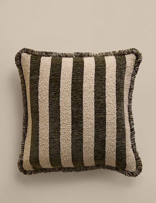 Fringed Chenille Stripe Cushion Cover